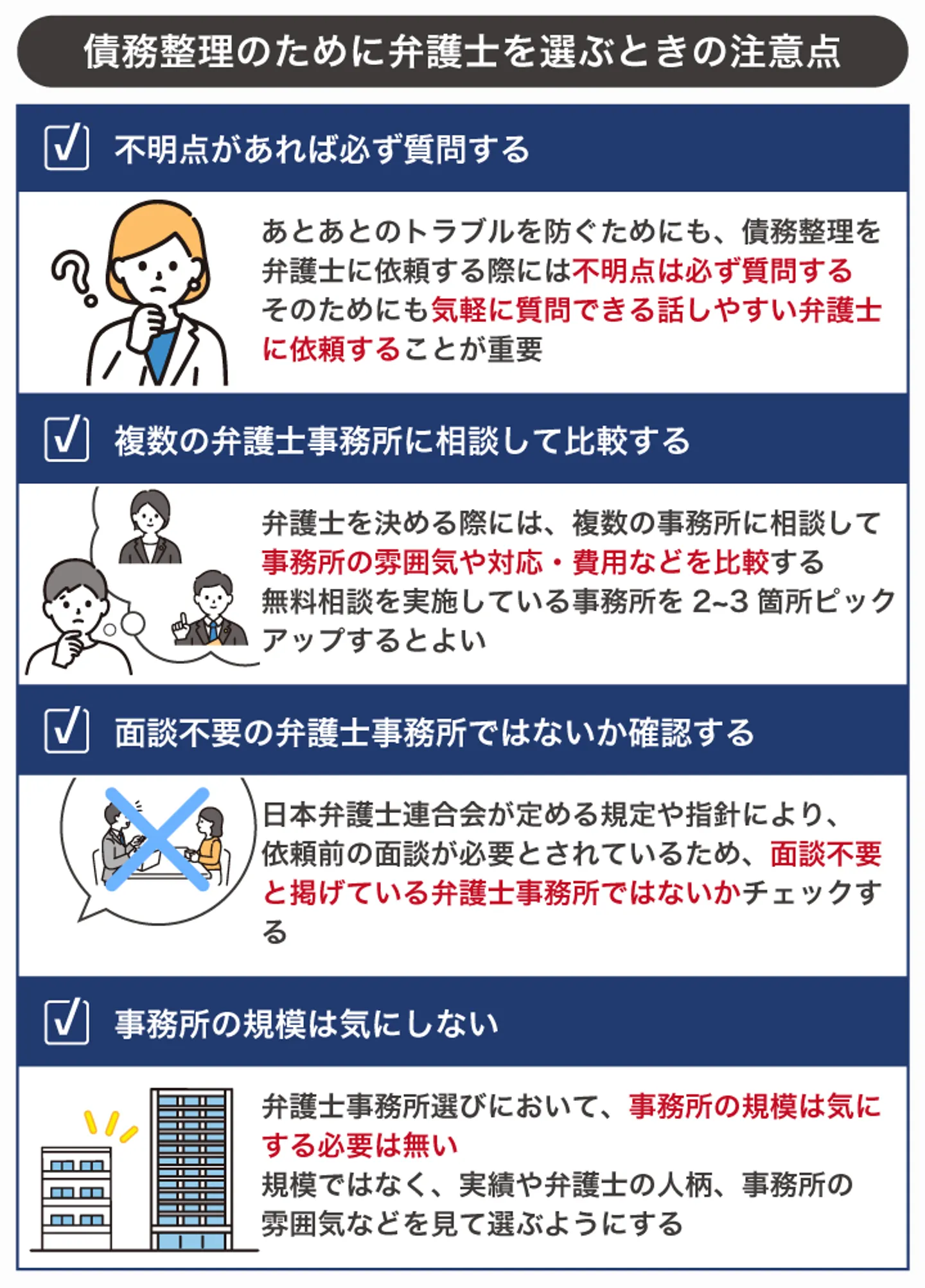 債務整理のために弁護士を選ぶときの注意点